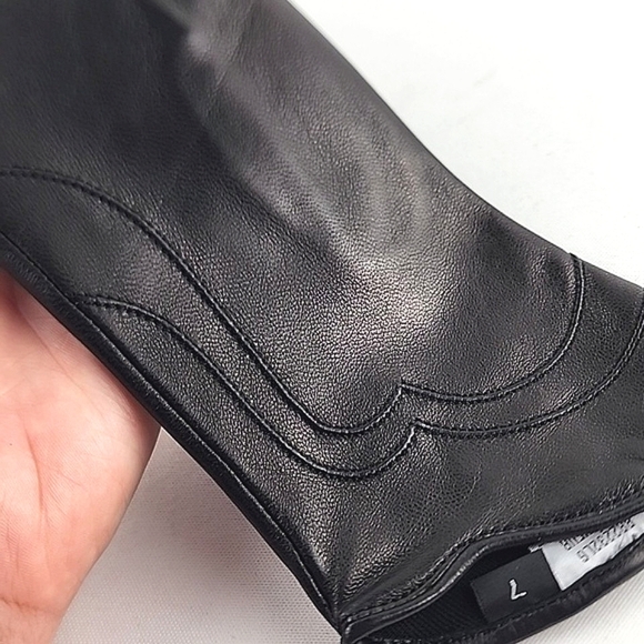 BRUME Women's Espresso Brown Leather Silk Lined Long Gloves Size 7 / M - Picture 6 of 10